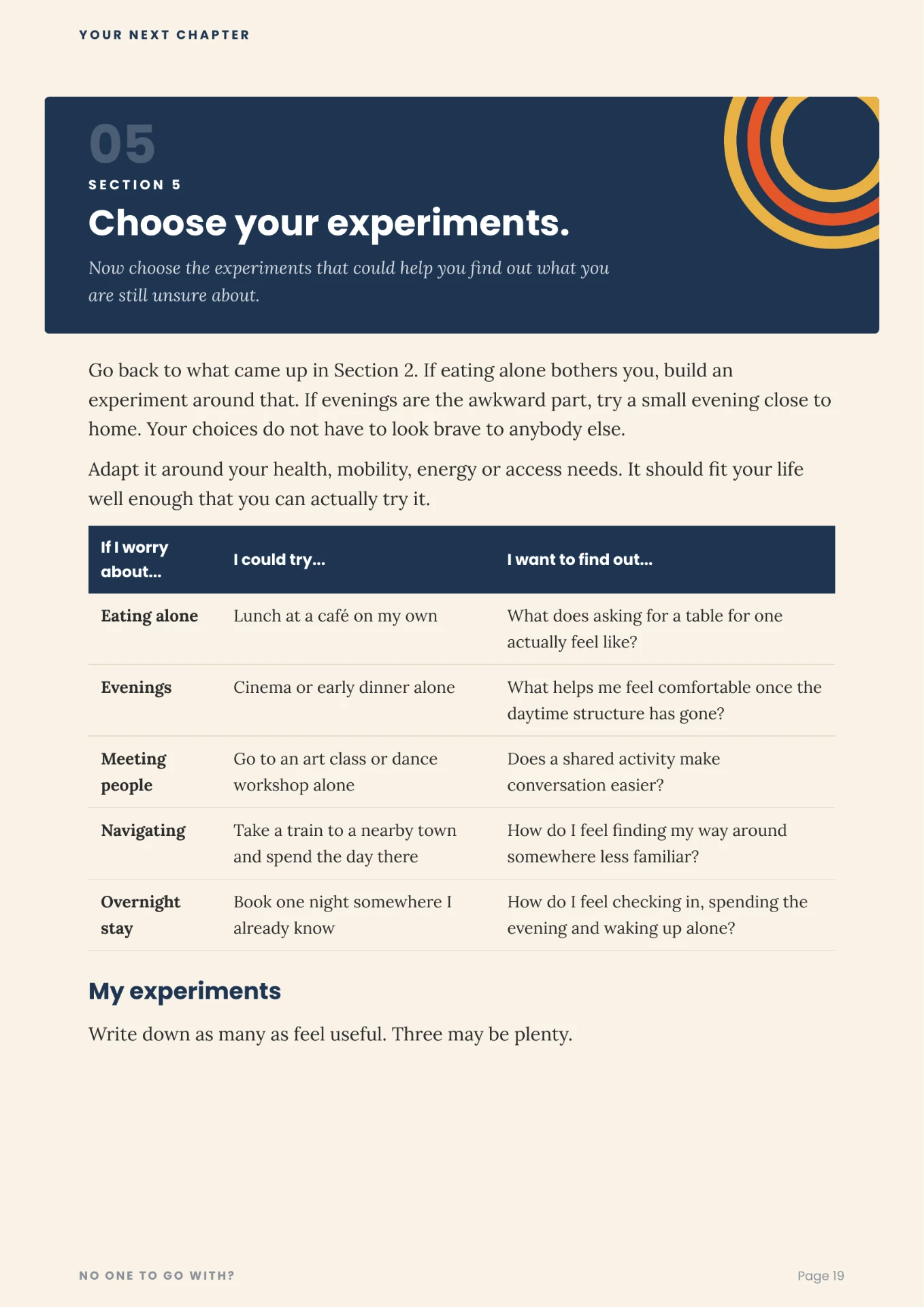 Choose your experiments page from the real workbook