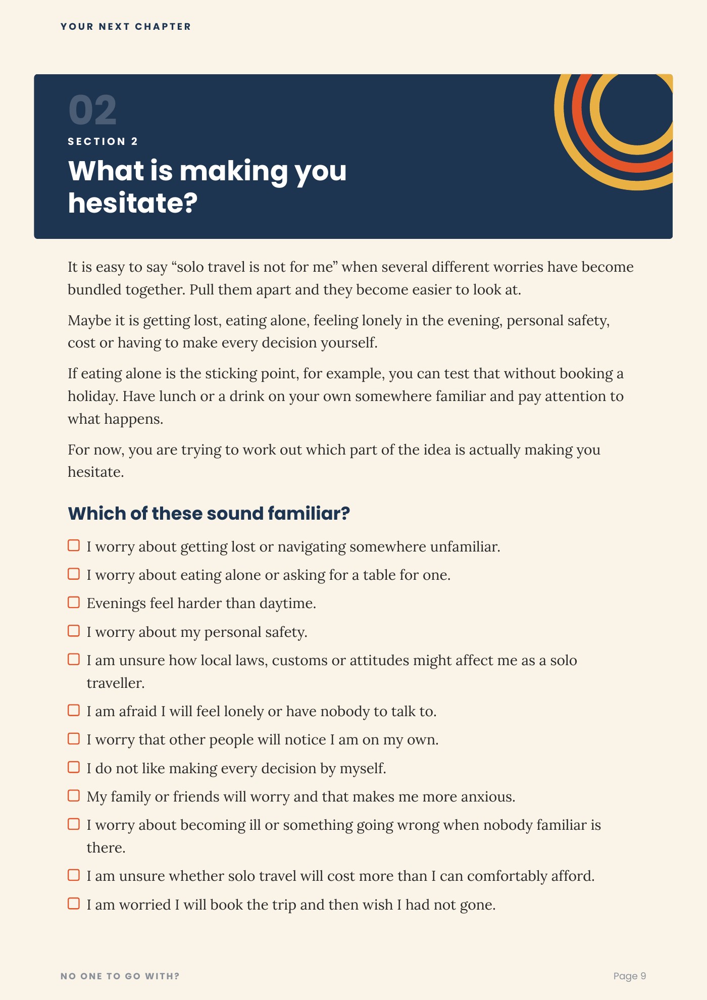What is making you hesitate? page from the real workbook